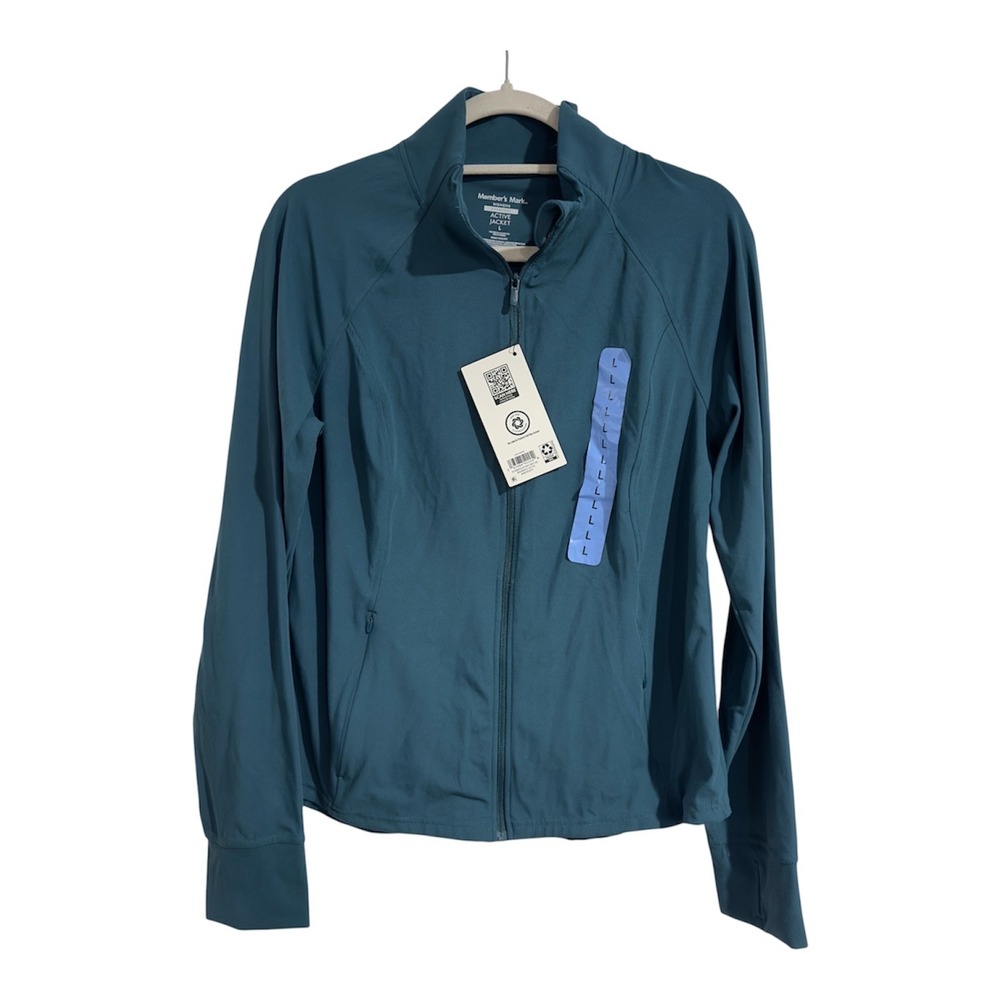 Member's Mark Womens Everyday Active Jacket Teal Blue Full Zip Thumbholes L NEW